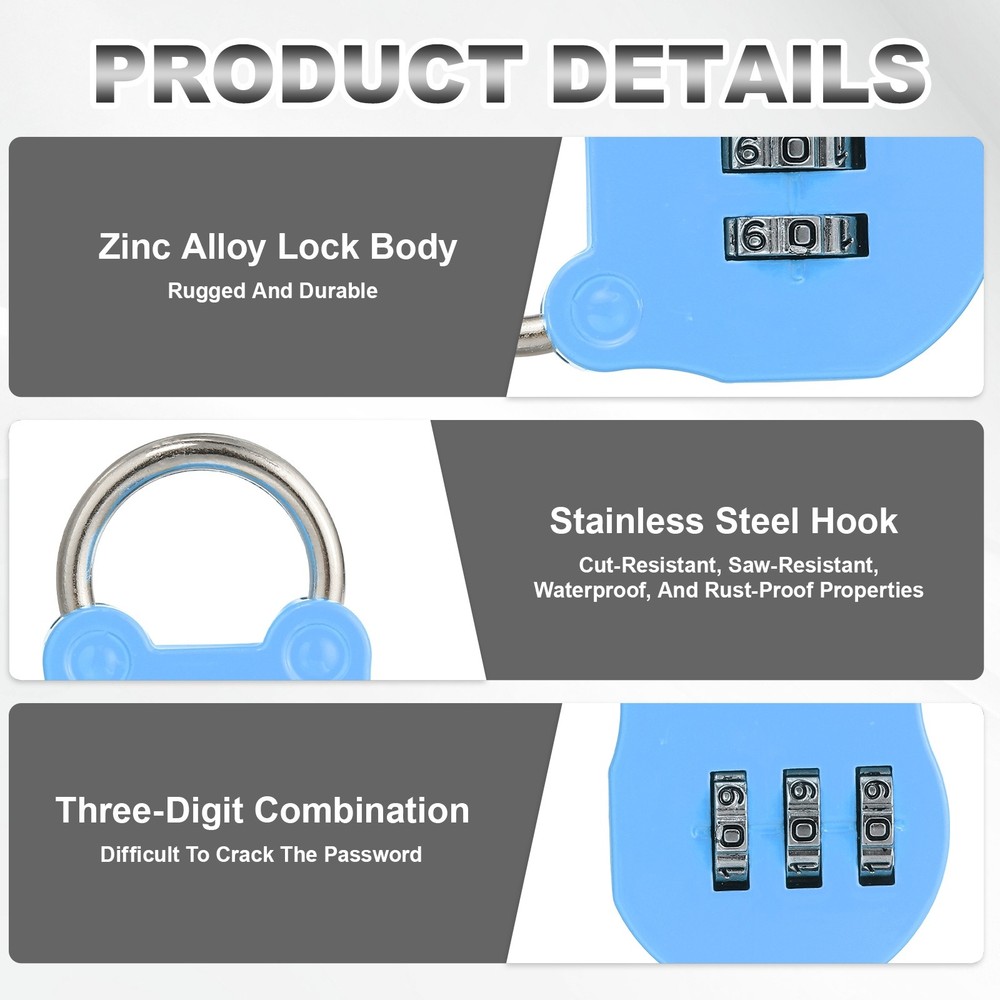Combination Padlock (Small, Blue)(4 Pcs),Cat Shackle Code Locks