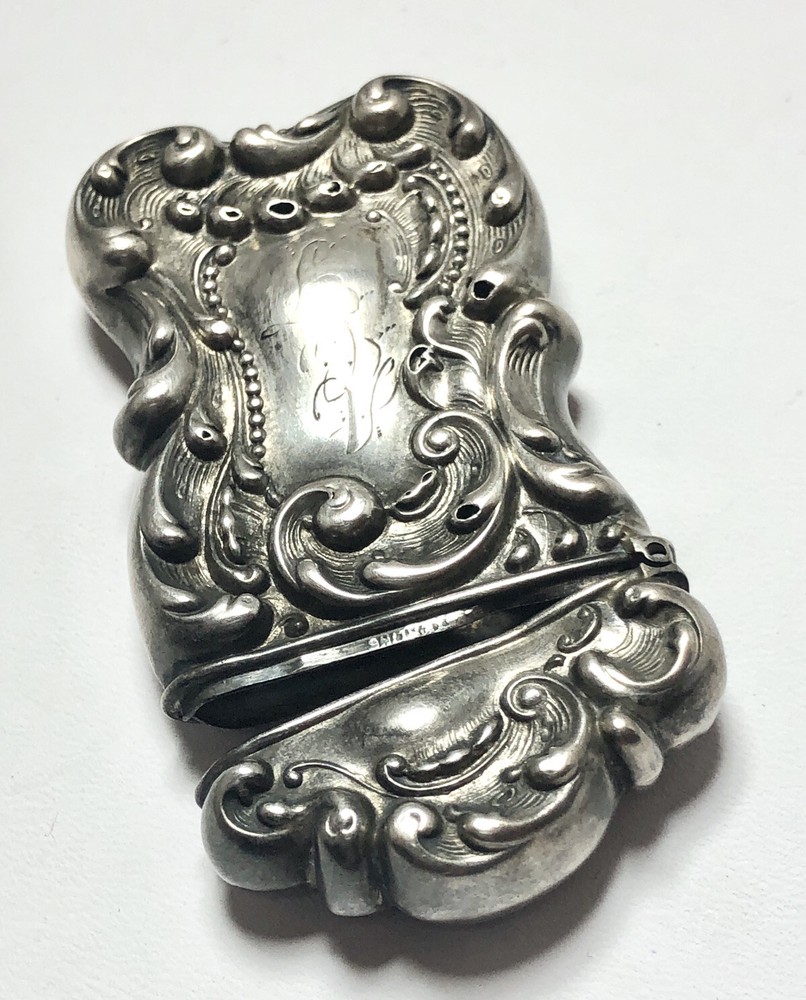 Match Safe Sterling Silver Victorian Antique Repousse Monogrammed