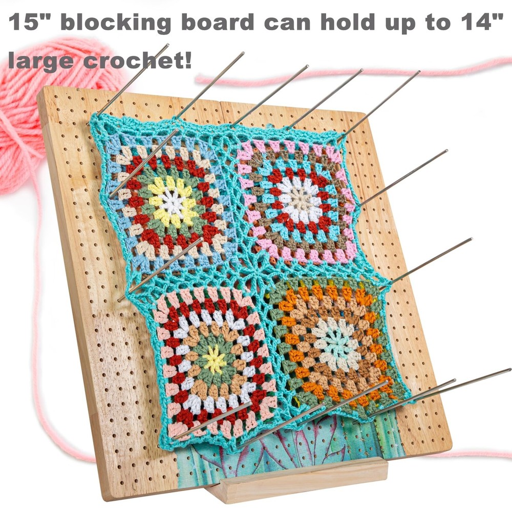 15" Foldable Crochet Blocking Board with Pegs & Storage Pouch, Large Granny S...