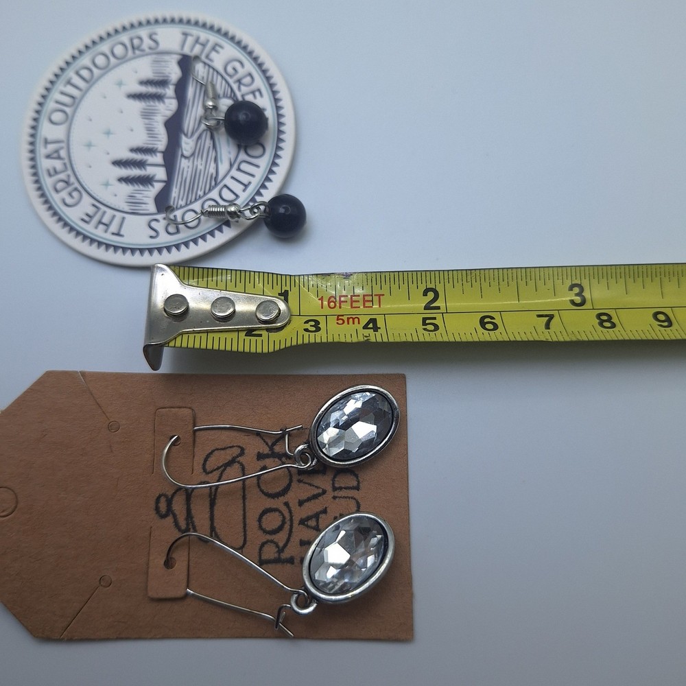 Rock Haven Studio Oval Crystal Dangle Earrings Silver Tone 2 Sets