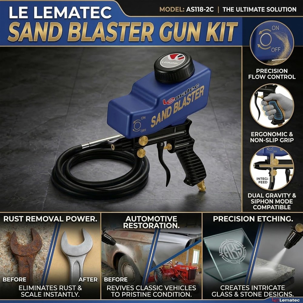 Sand Blaster Gun Kit – Portable Sandblaster for Air Compressor – Rust Removal &