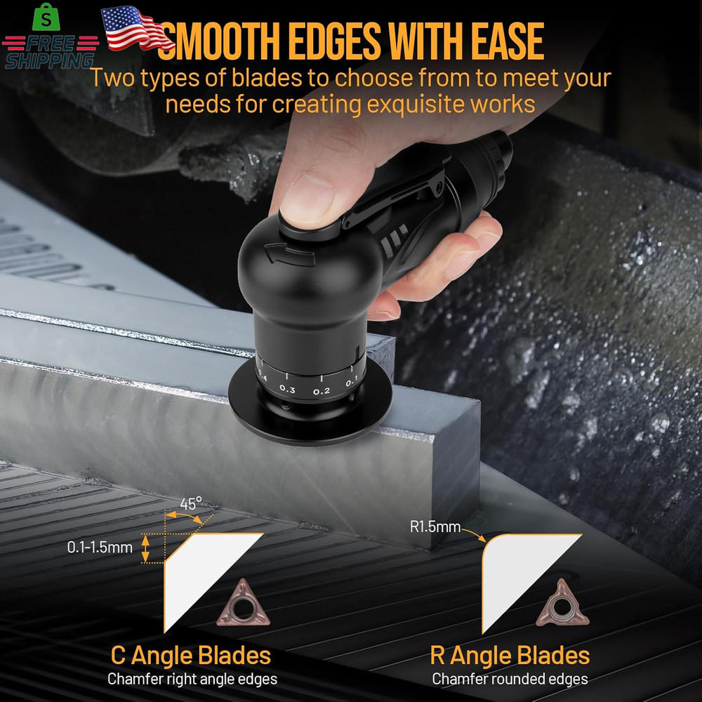 Pneumatic Chamfering Tool, Chamfer Tool with 6 C-Angle & 6 R-Angle Blades, Upgra