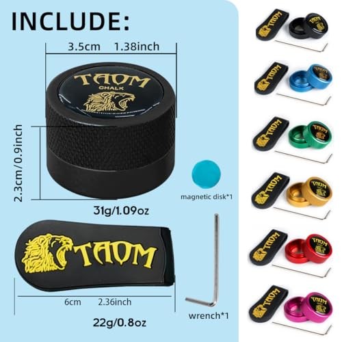 TAOM Pool Chalk Holder Round Shaped Practical Tool 2-Black with Silicone Clip