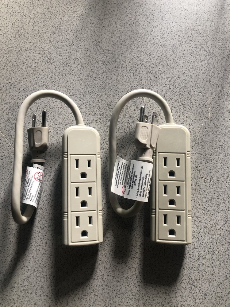 3 plug Outlet, Mountable Surge Bar. 2 Pack