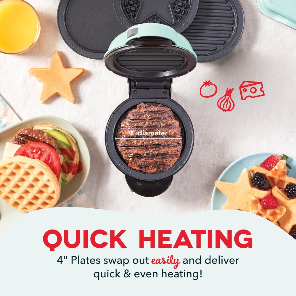 DASH MultiMaker® Mini System Two 4” Nonstick 2 Plates, Grill &