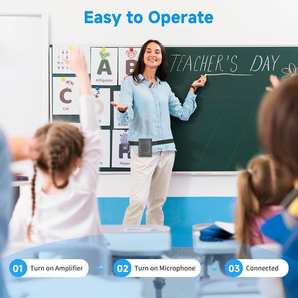 Wireless Lavalier Microphone System, Portable Voice Amplifier, Hands-Free, Long