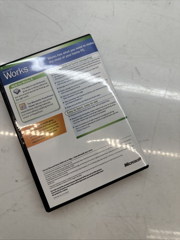 Microsoft Works 8 PC Disc Windows XP 2000