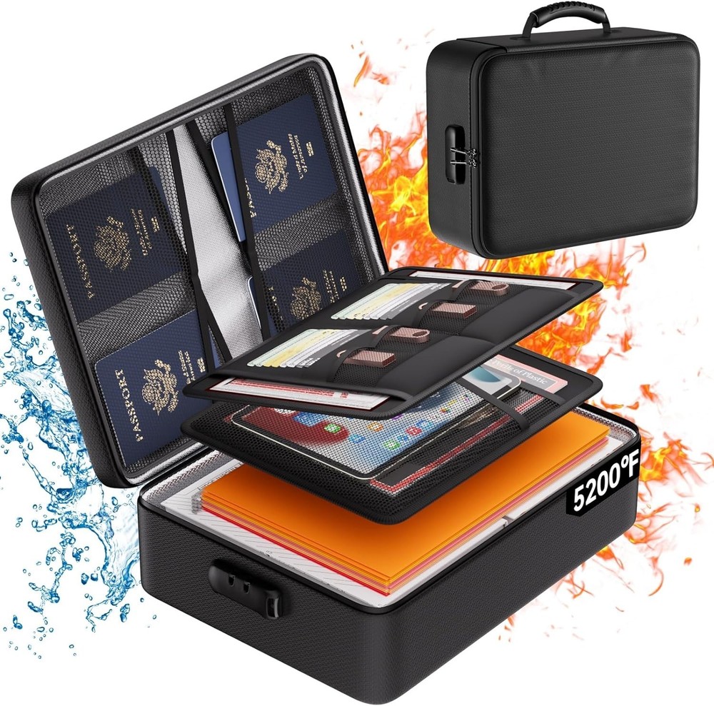 Upgraded Fireproof File Organizer, Lockable Bag