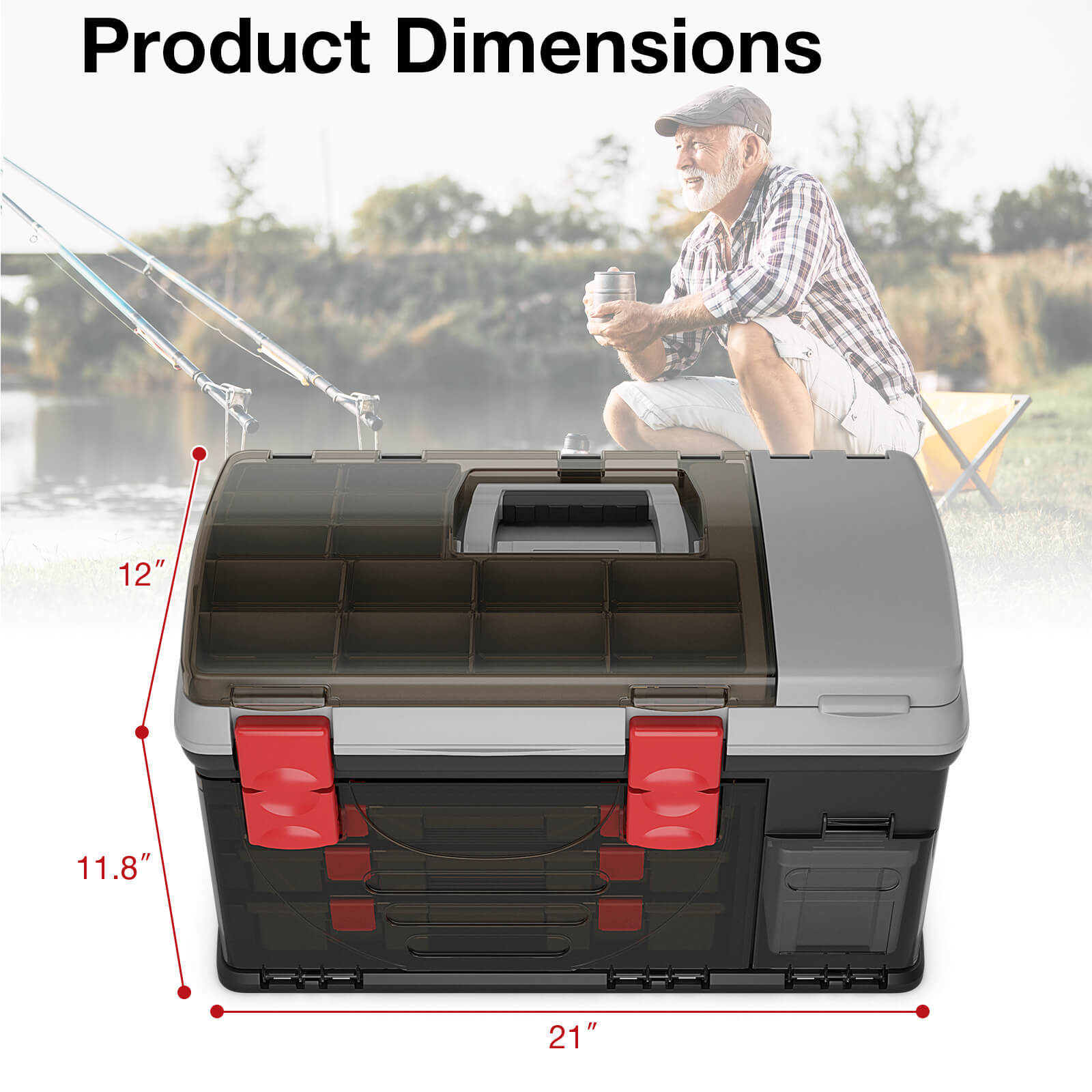 5 Layers Fishing Tackle Box w/ Dividers & Top Storage 3 Removable Utility Boxes