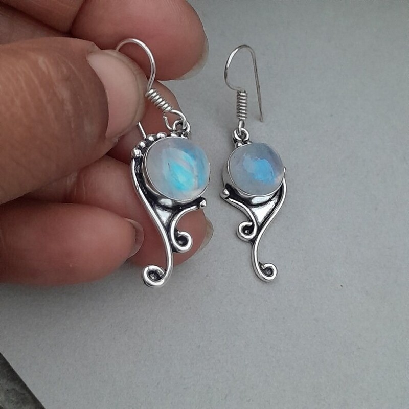 925 Sterling Silver Drop Dangle Handmade Earrings With Moonstone Gemstone