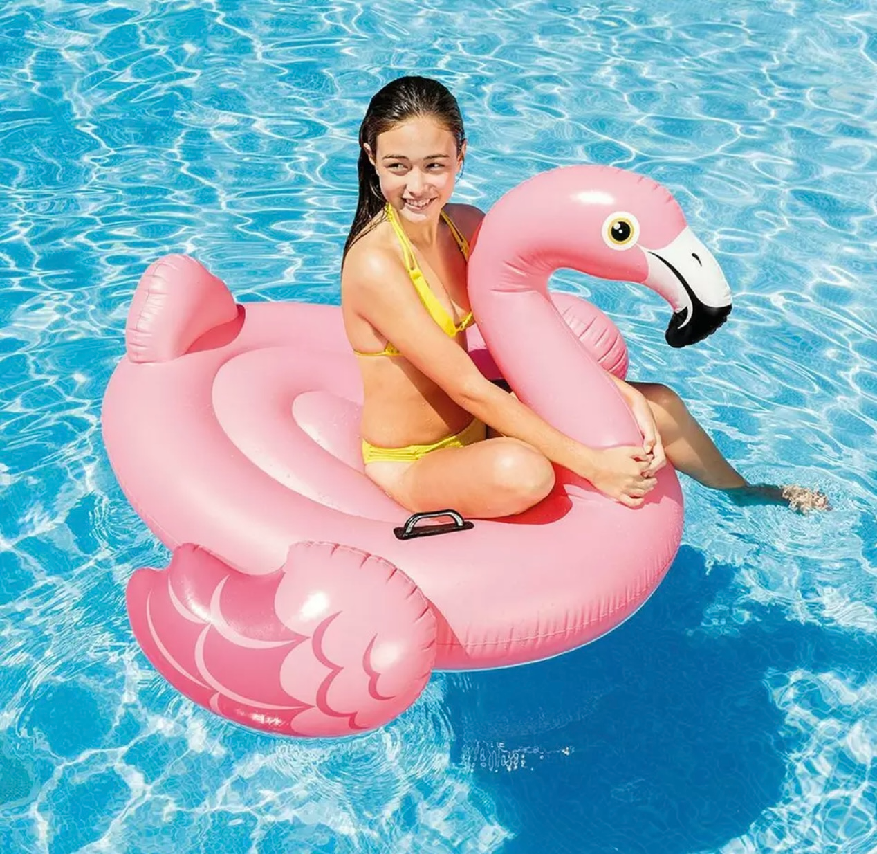 Inflatable Flamingo Ride-On Pool Float, 58" x 58" x 32"