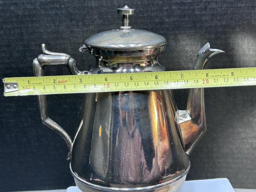 Vtg TeaPot Silver Plated Hinged Lid 9inT 8.5inW