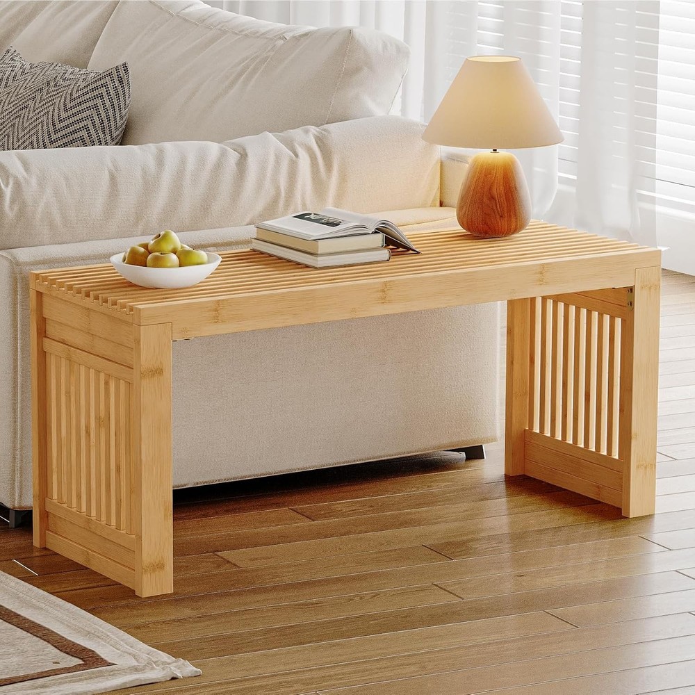 Bamboo Dining Bench 35 inch Farmhouse Kitchen Table Bench Solid Bamboo Dining