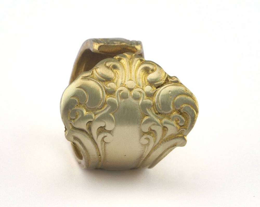 Spoon Ring Flower Patterned Adjustable Ring Raw brass 18mm 8US inner size 2672
