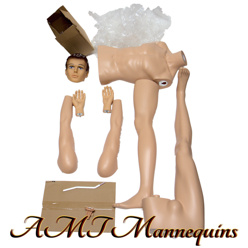 Full body male skin tone realistic looking mannequin mankin + metal stand #08-1F