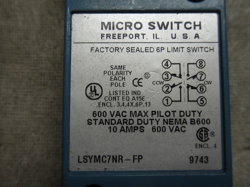 1 MICRO SWITCH LSYMC7NR-FP LIMIT SWITCH