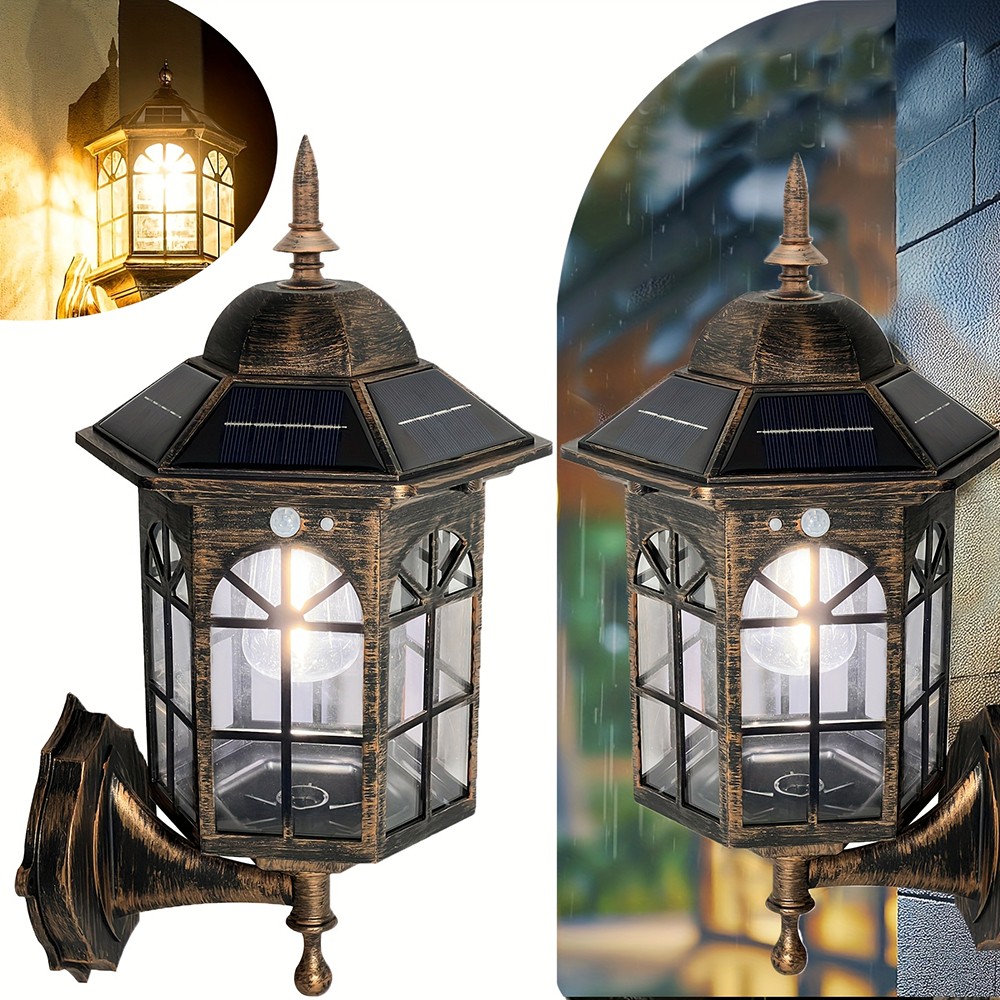2PCS Solar Wall Lantern Light Dusk To Dawn LED Sconce Lamp Porch Outdoor Lamp
