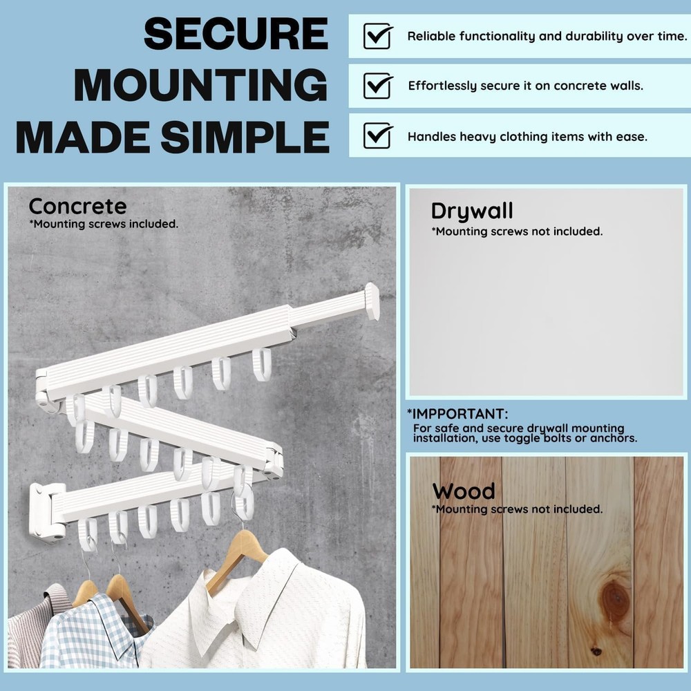 Wall Mounted Drying Rack, Space Saving Tri-Fold Retractable Clothes Racks