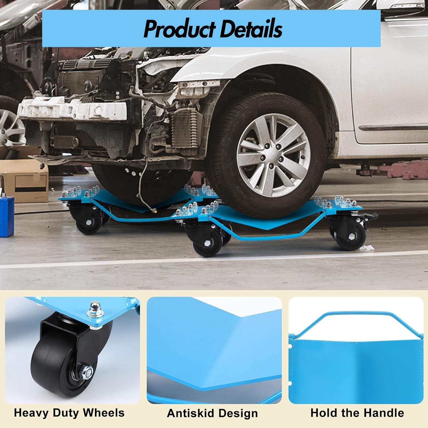 Car Dolly Set 8000 lbs Heavy Duty Manganese Steel Wheel Dollies with 360° Wheels