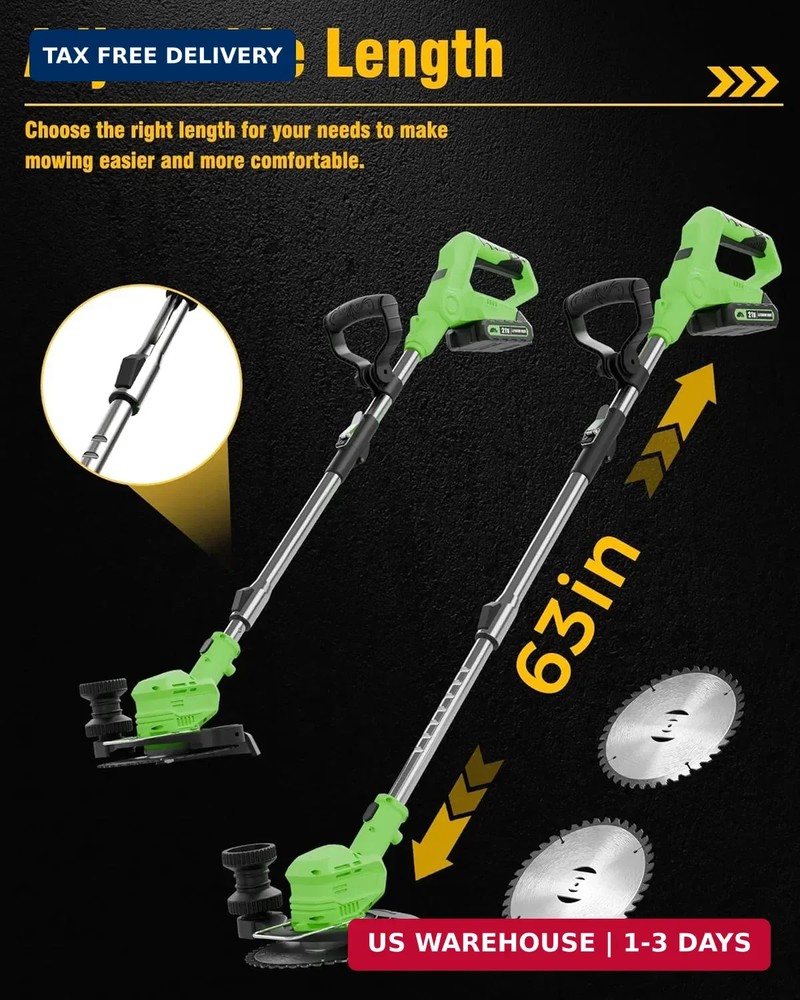 Cordless Weed Wacker Battery Powered, 21V Electric Weed Eater & String Trimmer -