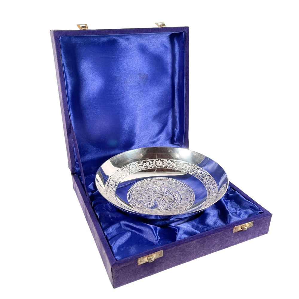 Silver Plated Peacock Design Bowl in Presentation Box