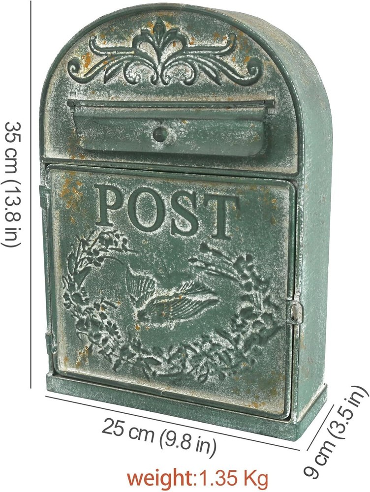 Green Mailboxes Wall Mount for Outside Vintage Style