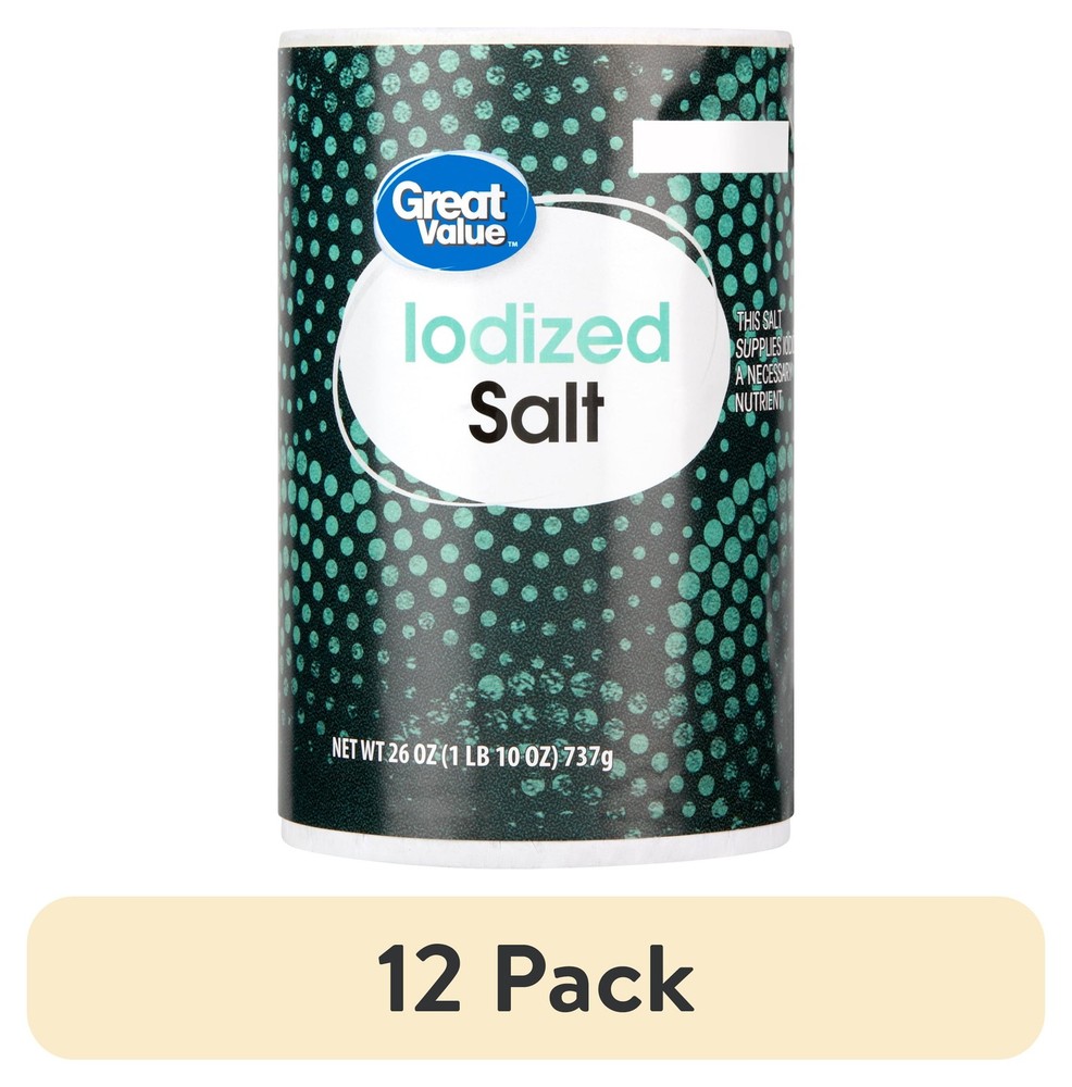 Great Value 12-Pack Iodized Salt - 26 oz Each, Essential for Kitchen & Meal Prep