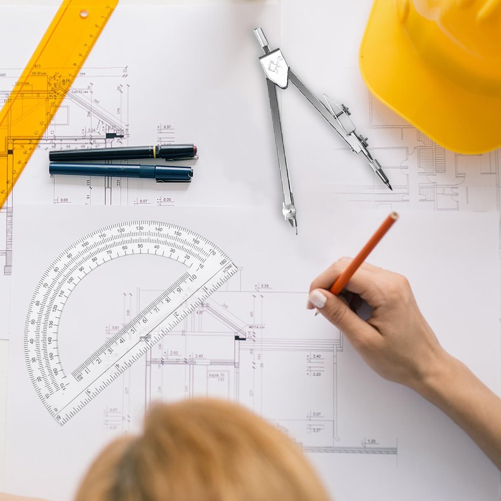 Geometry Math Set Drawing Compass 6 Inch Transparent Swing Arm Protractor