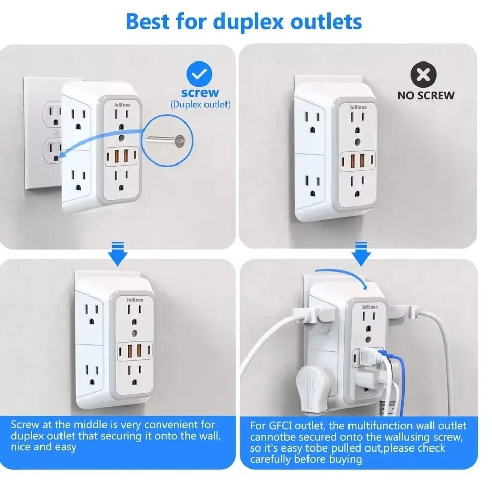 6 Outlet Extender Surge Protector Multi Plug Wall Adapter USB Charger Ports with