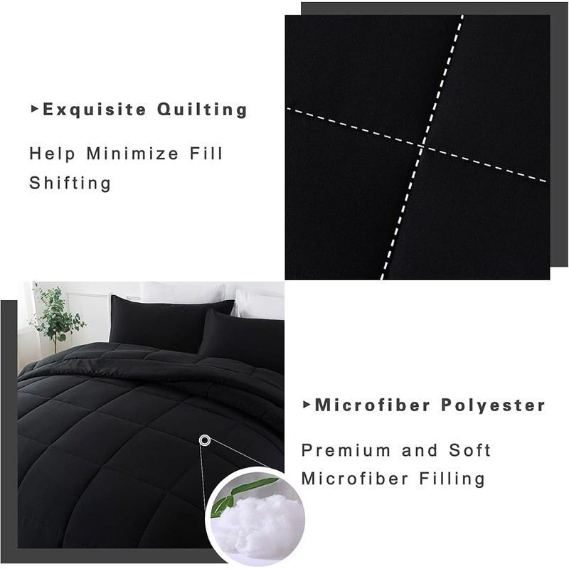 Queen Comforter Set Microfiber Soft Bedding Down Alternative Quilt Box Stitching