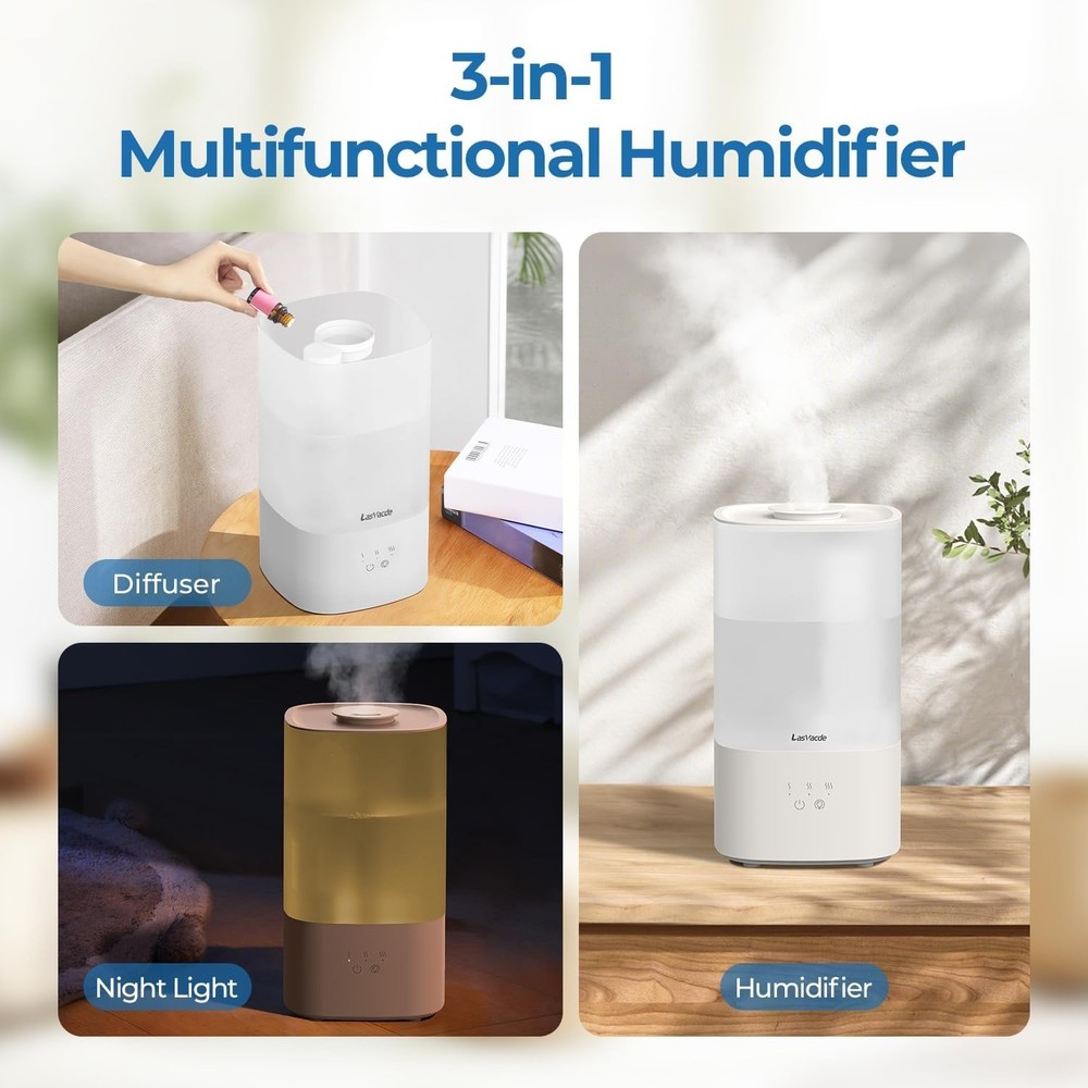Quiet 2.5L Ultrasonic Humidifier with Aroma Diffuser & Night Light for Nurseries