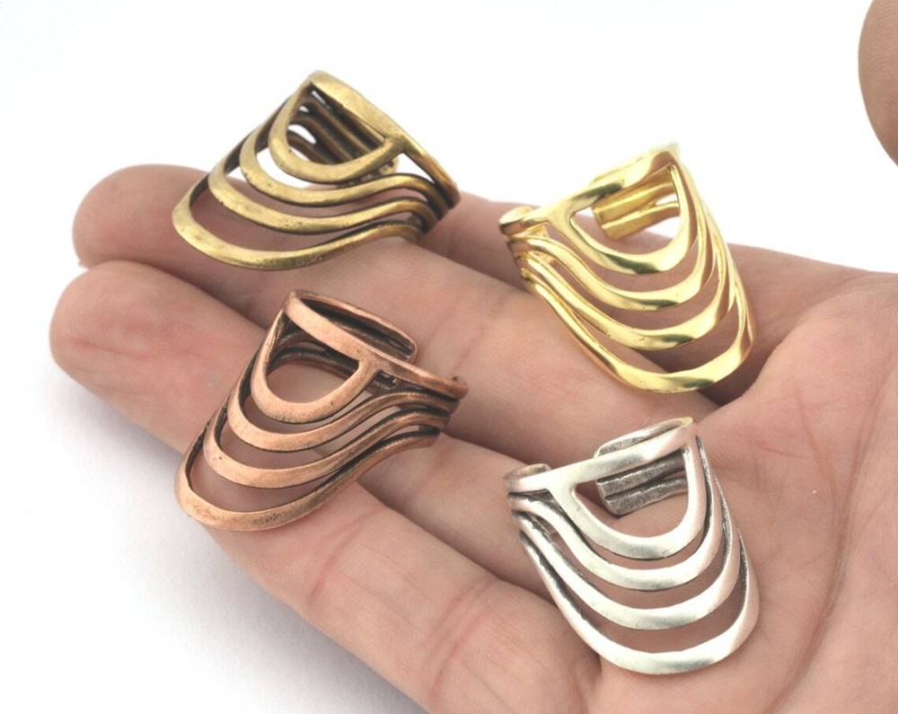 Statement Adjustable Rainbow Ring Raw,Antique silver-Bronze-Copper plated 4190