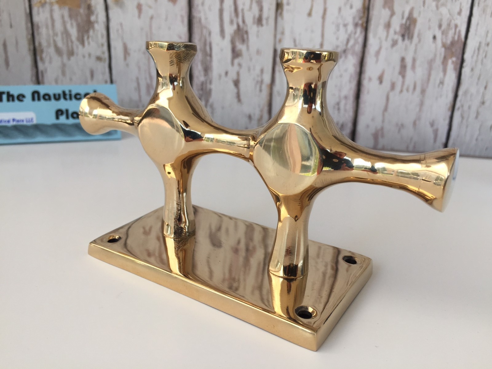 Large Brass Double Cross Bollard Cleat - Nautical Marine Boat Dock Chock -Handle