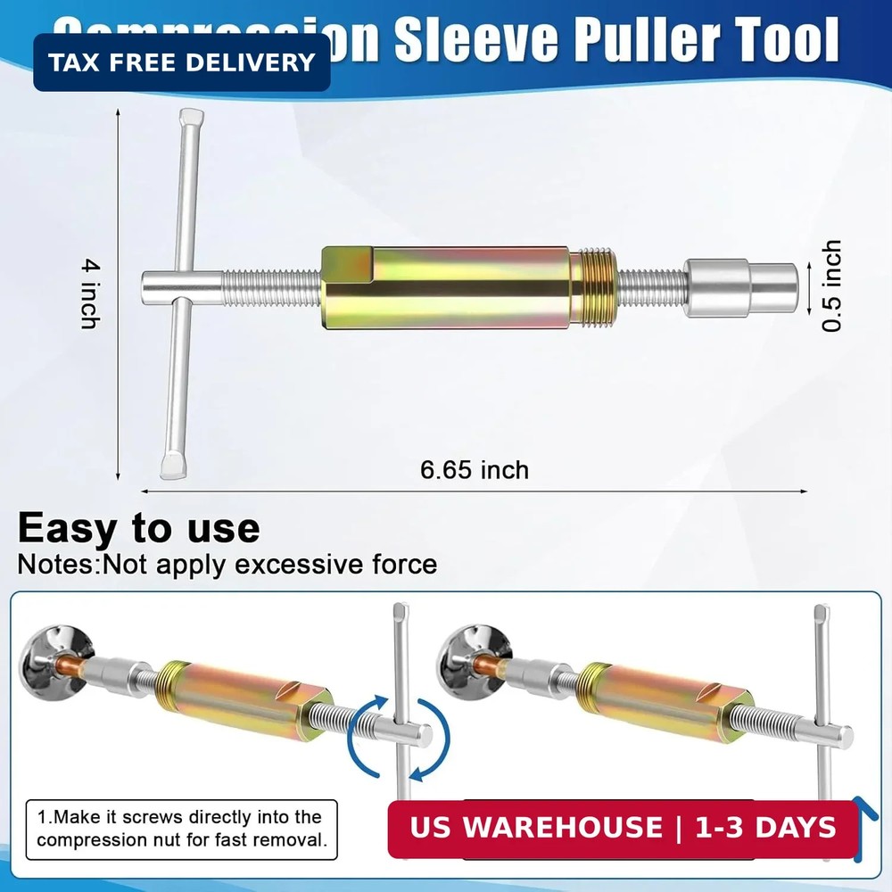 5 Pcs Angle Stop Wrench Kit Plumbing Tool, Compression Sleeve Puller for 1/2" Co