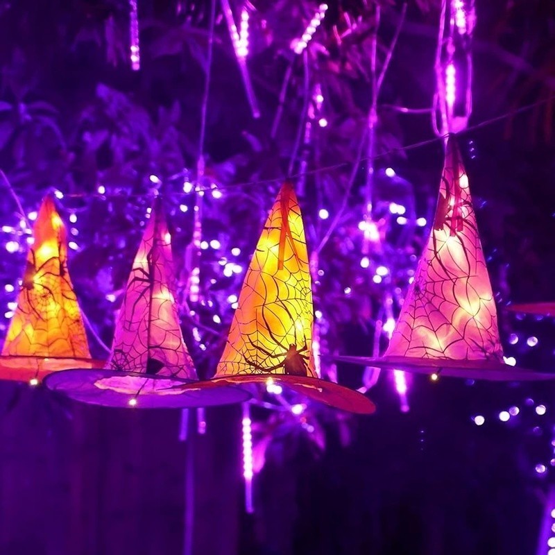 Halloween Witch Hat String Lights 8 Modes Battery Powered Outdoor Decor New
