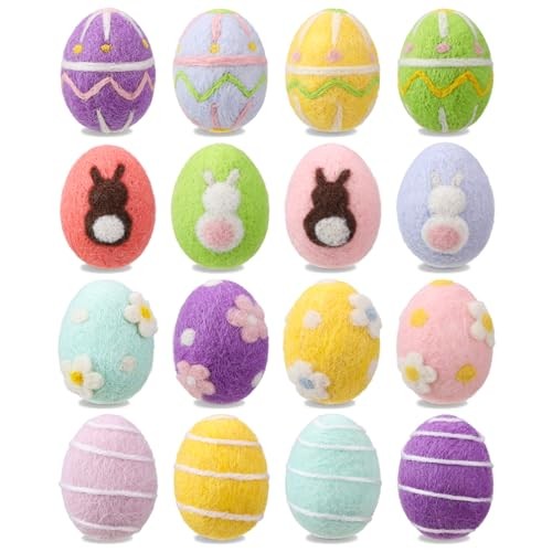 16 Pcs Easter Felted Eggs Bulk Basket Decor,Large Pastel Easter Egg Classic