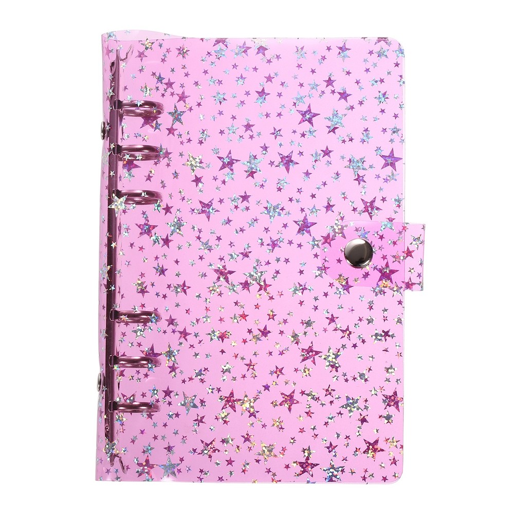 A6 Binder Cover, Stars Refillable Notebook Shell with Snap Button, Pink