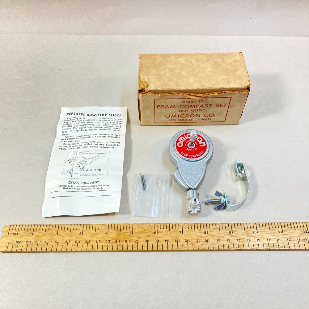 Vintage Omicron Beam Compass Set In Original Packaging