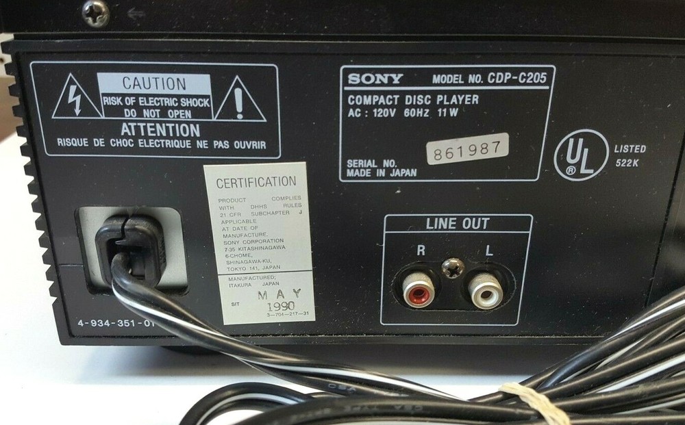 SONY CDP-C205 5-Disc Compact Disc Player -No Remote- 1990 - Partially Tested