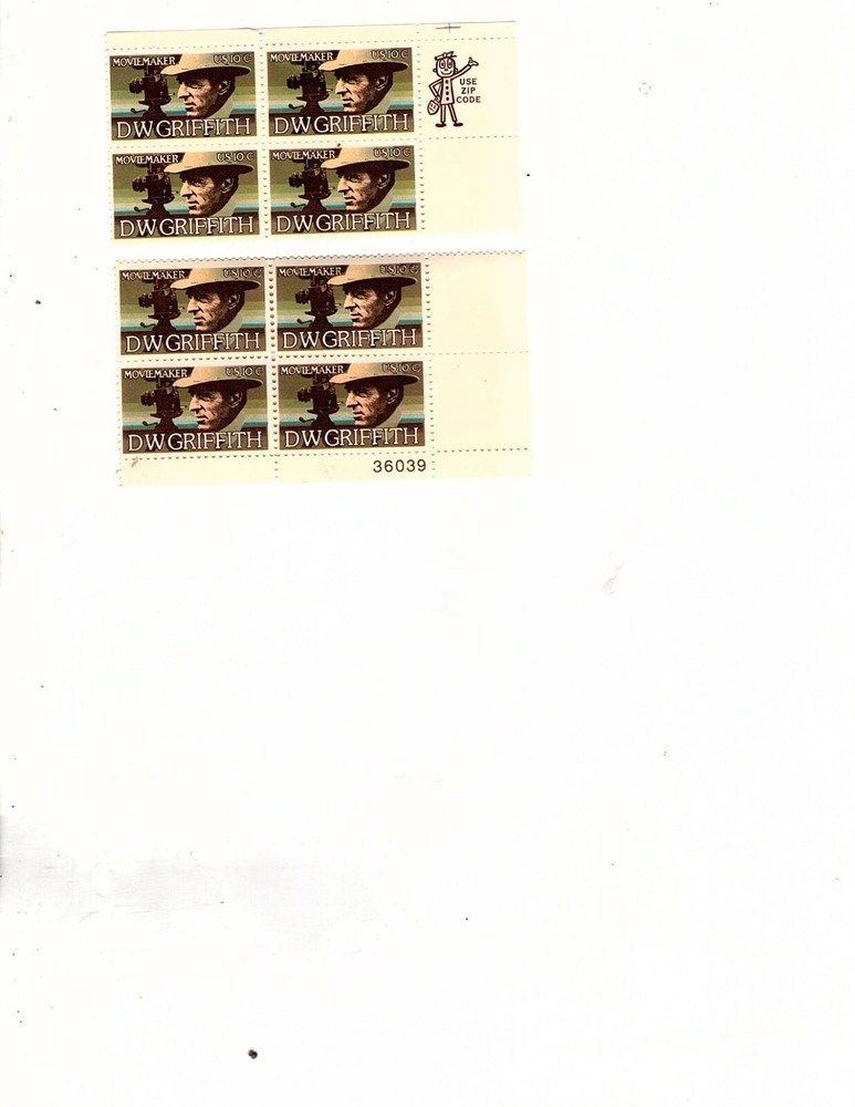 1555, MNH 10c Griffith  minor  COLOR SHIFT ERROR plate blocks (e700