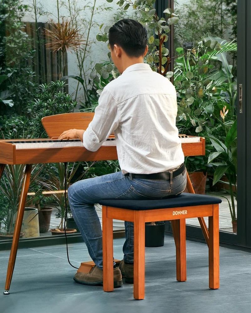 Solid Wood Keyboard Bench Donner Duet with Storage & Comfort Sponge Cushion