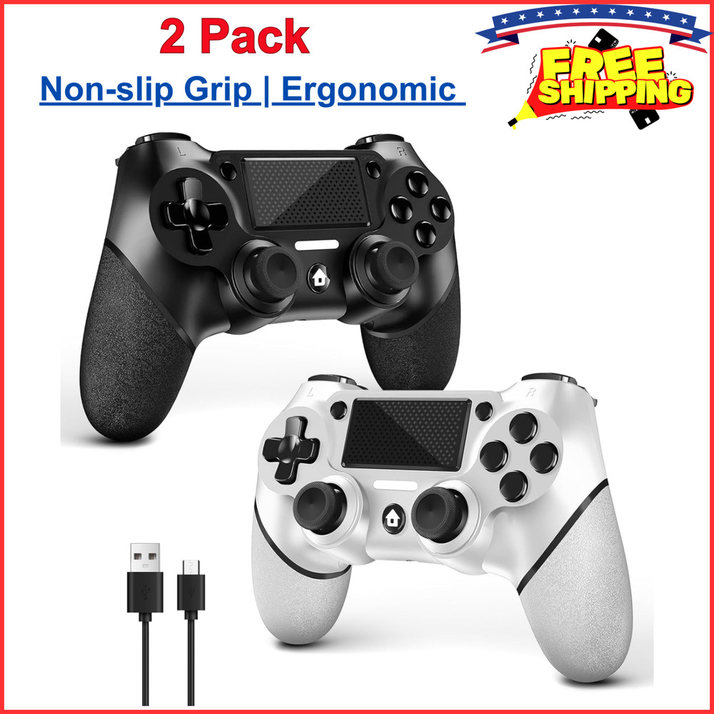 2 Pack For PS4 Controller, Wireless Controller For PS4/Pro/Slim/PC Non-Slip Grip