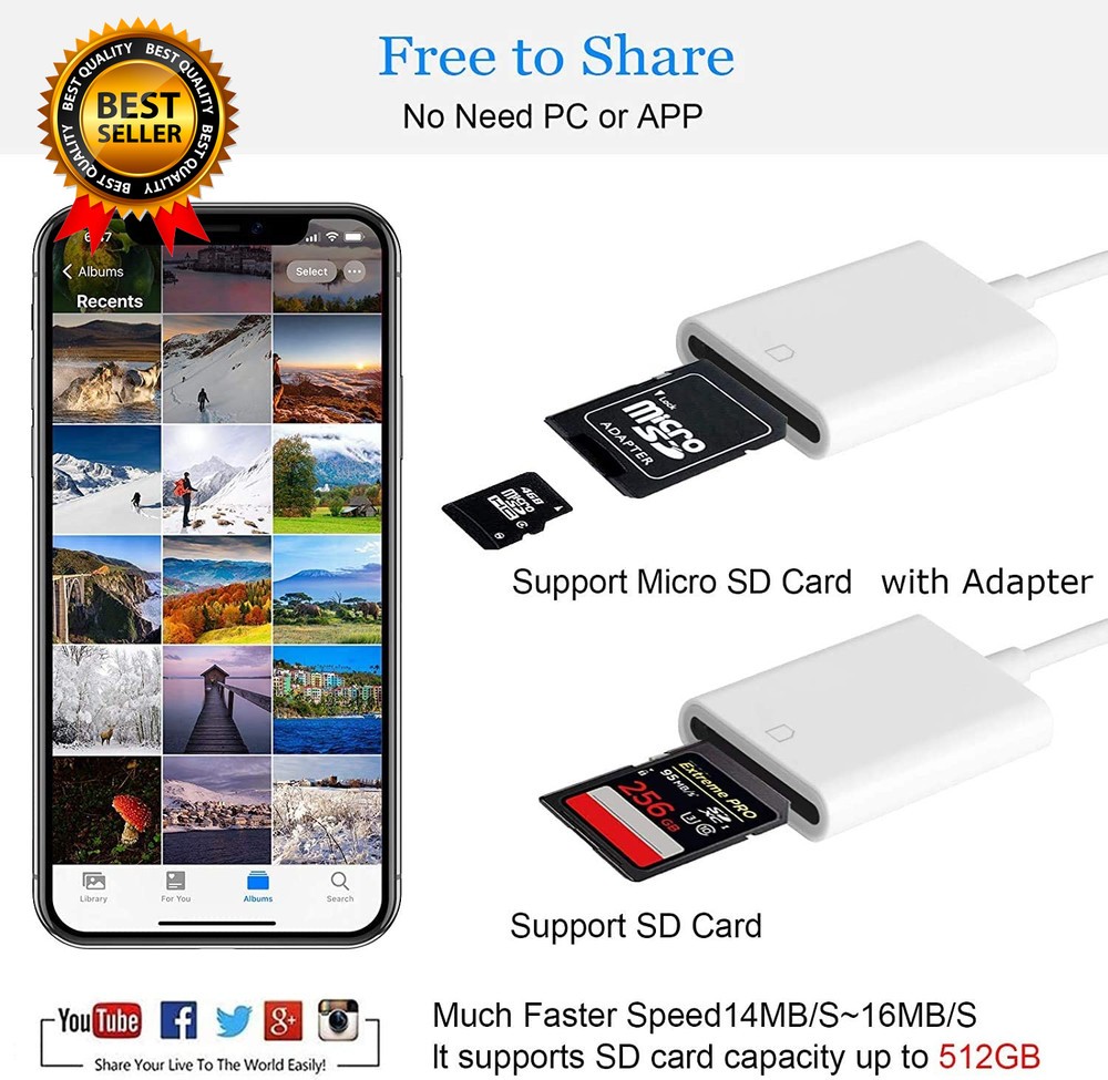 Apple Mfi Certified Lightning to SD Card Camera Reader for Ipad Sd Card Reader