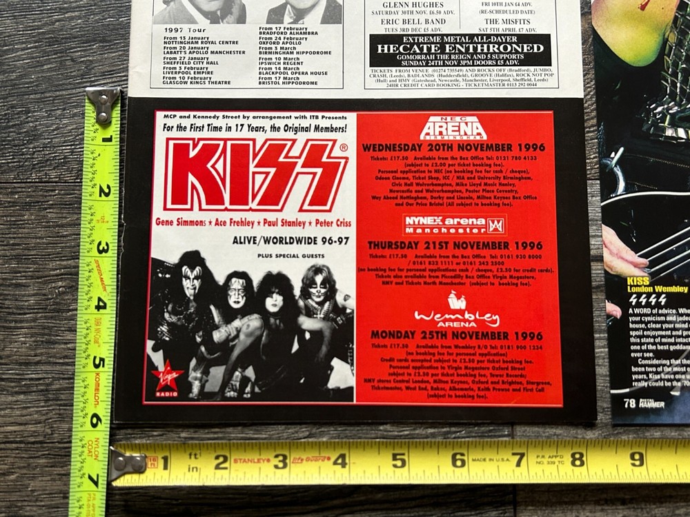 KISS Concert Ad Advert Alive Reunion Tour Wembley UK 1996 3pc Lot Vintage Kiss
