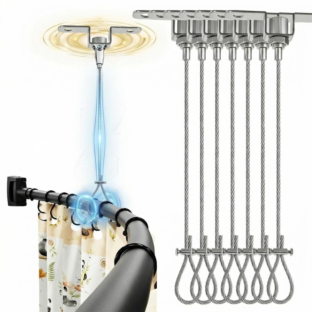 8PC 59" Adjustable Shower Curtain Rod Support, Engineering-Grade 304 Stainles...