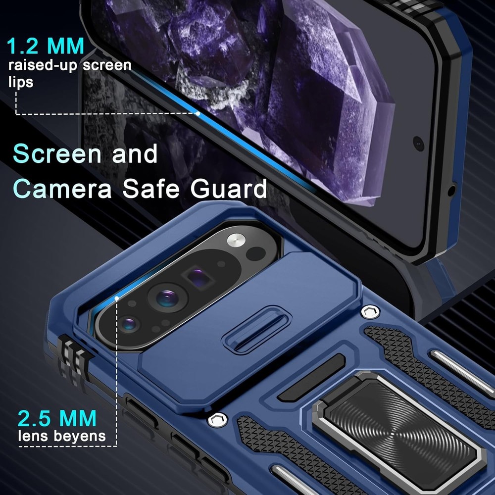 Case for Google Pixel 9 Pro XL with Slide Camera Cover and Screen Protector, Bla