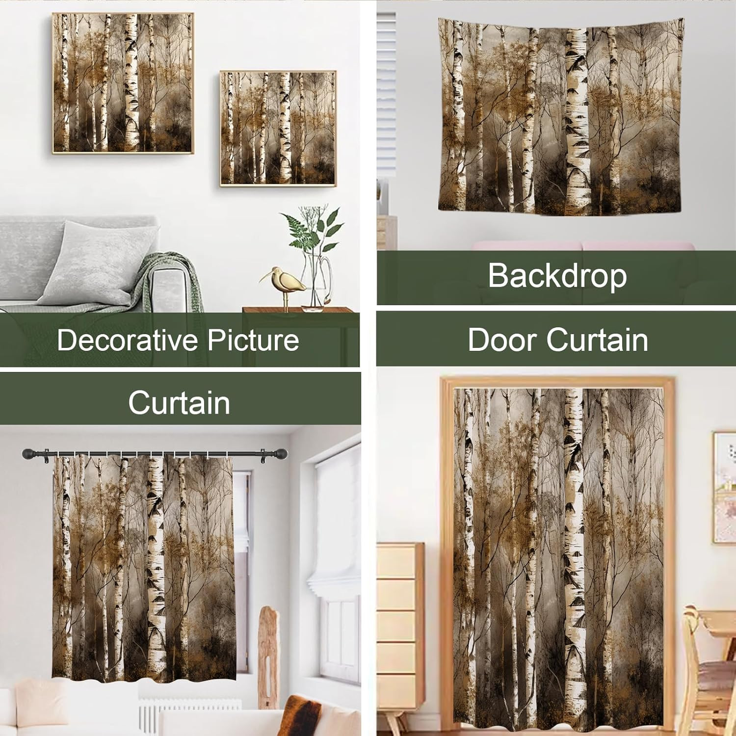 Theblackspot Birch Tree Shower Curtain Rustic Bath Curtains Decor Sets Grommet w