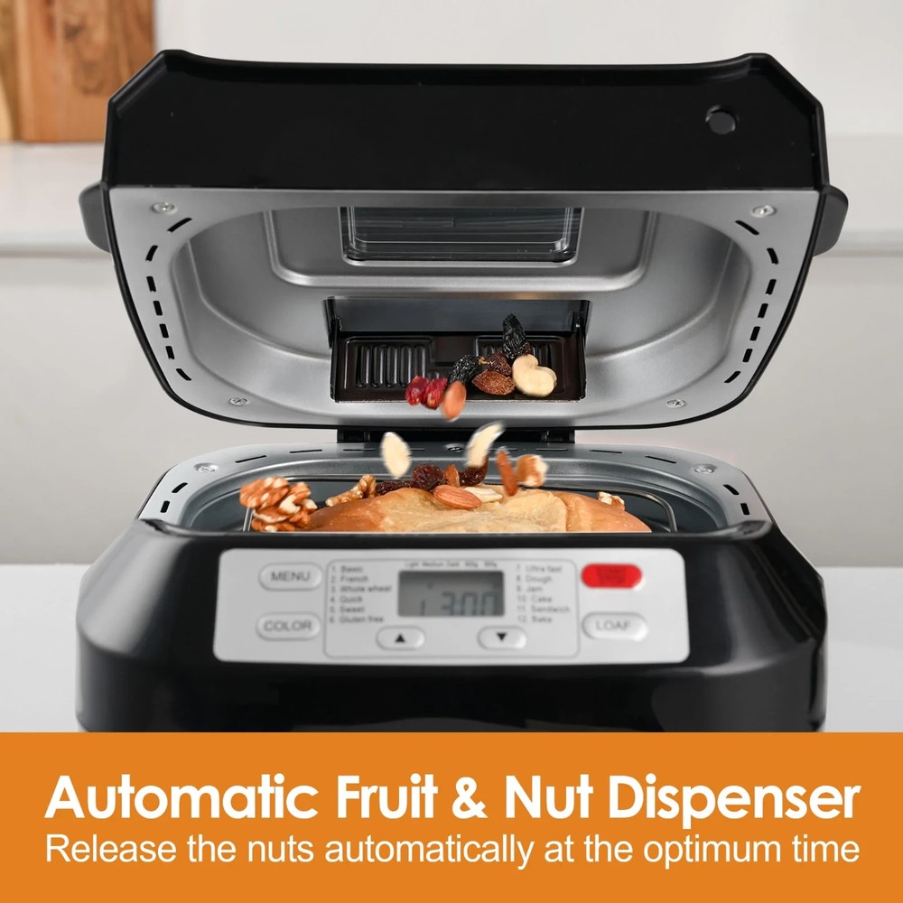 Kitchen in the Box 12-in-1 Smart Bread Maker with Delay Timer, Nut Dispenser