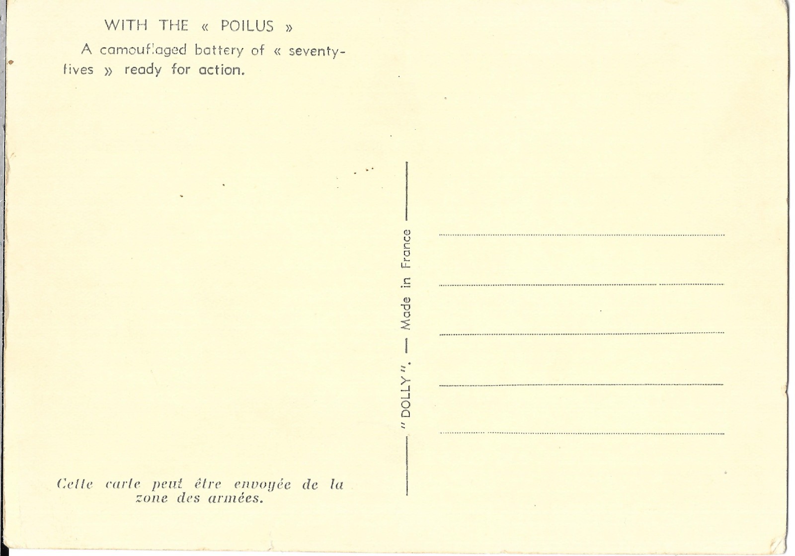 Vintage World War I French Postcard "Camouflaged Battery Of 75 Ready For Action"