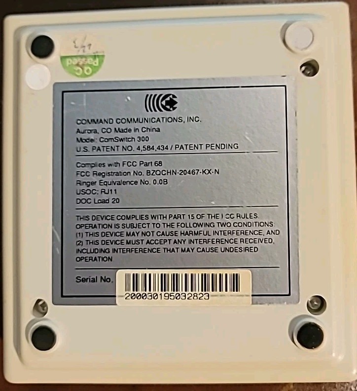 ComSwitch 300 Telephone Line Sharing Device, Command Communications